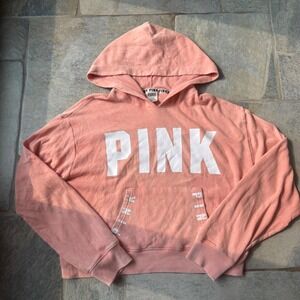 Y2K‎ Victoria's Secret PINK Cropped Logo Hoodie Pullover Size M Coral Retro